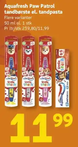 Løvbjerg Aquafresh Paw Patrol tandbørste el. tandpasta tilbud