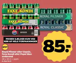 Netto Royal Pilsner eller Classic, Faxe Kondi eller Pepsi Max sodavand tilbud