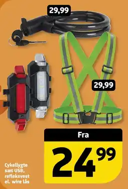 Løvbjerg Cykellygte sæt USB, refleksvest el. wire lås tilbud