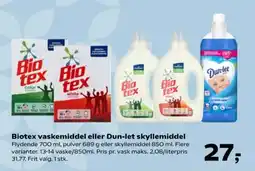 SuperBrugsen Biotex vaskemiddel eller Dun-let skyllemiddel tilbud