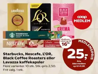 Starbucks, Nescafe, L'OR, Black Coffee Roasters eller Lavazza kaffekapsler