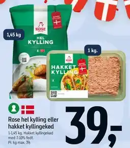 Føtex Rose hel kylling eller hakket kyllingekød tilbud
