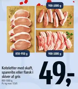 Føtex Koteletter med skaft, spareribs eller flæsk i skiver af gris tilbud