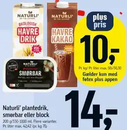 Føtex Naturli’ plantedrik, smørbar eller block tilbud
