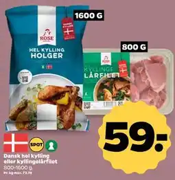 Netto Dansk hel kylling eller kyllingelårfilet tilbud