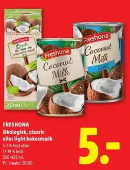 Lidl FRESHONA Økologisk, classic eller light kokosmælk tilbud