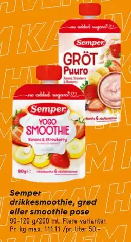 Bilka Semper drikkesmoothie, grød eller smoothie pose tilbud