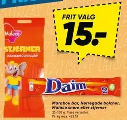 Bilka Marabou bar, Nørregade bolcher, Malaco snøre eller stjerner tilbud