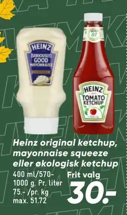 Bilka Heinz original ketchup, mayonnaise squeeze eller økologisk ketchup tilbud