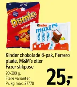 Føtex Kinder chokolade 8-pak, Ferrero plade, M&M's eller Fazer slikpose tilbud