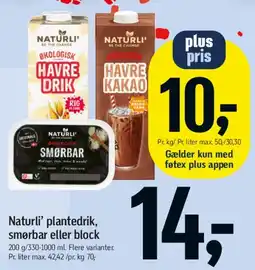 Føtex Naturli' plantedrik, smørbar eller block tilbud