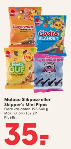 SPAR Malaco Slikpose eller Skipper's Mini Pipes tilbud