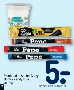REMA 1000 Panda lakrids eller Crazy Doctor candyfloss tilbud