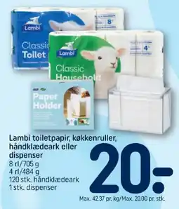 REMA 1000 Lambi toilet-papir, køkkenruller, håndklædeark eller dispenser tilbud