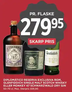 MENY Diplomático Reserva Exclusiva Rom, Glenfiddich Single Malt Scotch Whisky tilbud