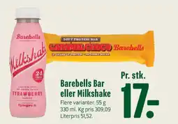 Min Købmand Barebells Bar eller Milkshake tilbud