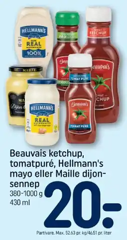 REMA 1000 Beauvais ketchup, tomatpuré, Hellmann's mayo eller Maille dijon-sennep tilbud