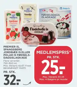 MENY Premier Is Jordbær Flødeis tilbud