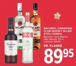 MENY Bacardi, Canadian Club Whisky eller Stoli Vodka tilbud