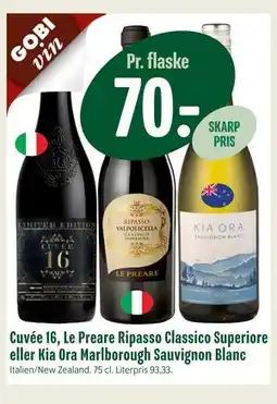 Min Købmand Cuvée 16, Le Preare Ripasso Classico Superiore eller Kia Ora Marlborough Sauvignon Blanc tilbud
