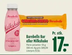 Min Købmand Barebells Bar eller Milkshake tilbud