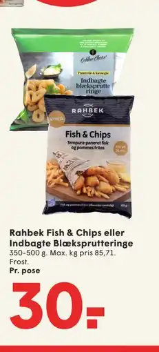 SPAR Rahbek Fish & Chips eller Indbagte Blæksprutteringe tilbud
