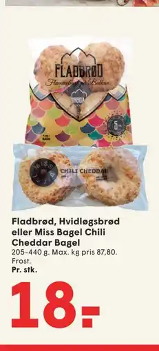 SPAR Fladbrød, Hvidløgsbrød eller Miss Bagel Chili Cheddar Bagel tilbud