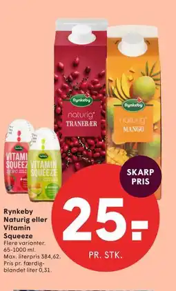 SPAR Rynkeby Naturig eller Vitamin Squeeze tilbud