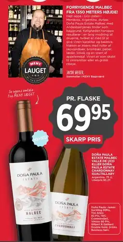 MENY DOÑA PAULA ESTATE MALBEC VALLE DE UCO ELLER DOÑA PAULA ESTATE CHARDONNAY GUALTALLARY tilbud