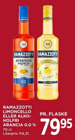 MENY RAMAZZOTTI LIMONCELLO ELLER ALKOHOLFRI ARANCIA 0.0 % tilbud