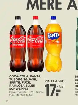 MENY COCA-COLA, FANTA, TUBORG SQUASH, SPRITE, FUZE, RAMLÖSA ELLER SCHWEPPES tilbud