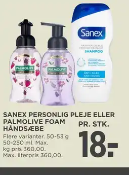 MENY SANEX PERSONLIG PLEJE ELLER PALMOLIVE FOAM HÅNDSÆBE tilbud