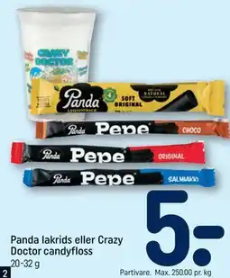 REMA 1000 Panda lakrids eller Crazy Doctor candyfloss tilbud