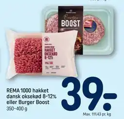 REMA 1000 REMA 1000 hakket dansk oksekød 8-12% eller Burger Boost tilbud