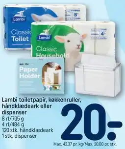REMA 1000 Lambi toiletpapir, køkkenruller, håndklædeark eller dispenser tilbud