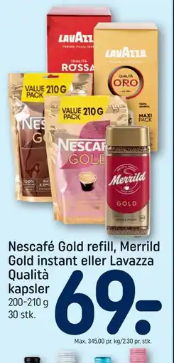REMA 1000 Nescafé Gold refill, Merrild Gold instant eller Lavazza Qualità kapsler tilbud