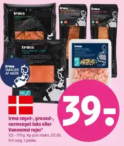 Coop 365 Irma røget-, gravad-, varmrøget laks eller vannamei rejer tilbud
