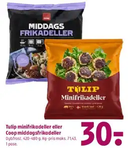 Coop 365 Tulip minifrikadeller eller Coop middagsfrikadeller tilbud