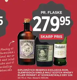MENY Diplomático / Glenfiddich / Monkey 47 tilbud