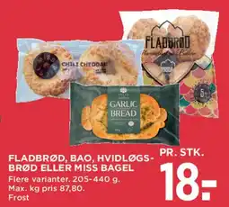 MENY Fladbrød, bao, hvidløgsbrød eller Miss Bagel tilbud