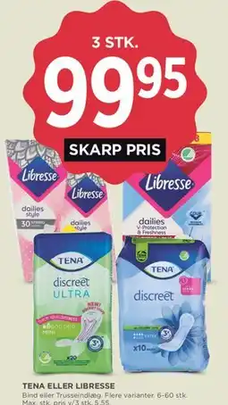 MENY Tena eller Libresse (bind/trusseindlæg) tilbud