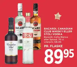MENY Bacardi, Canadian Club whisky eller Stoli vodka tilbud