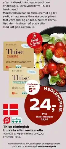 SuperBrugsen Thise økologisk burrata eller mozzarella tilbud