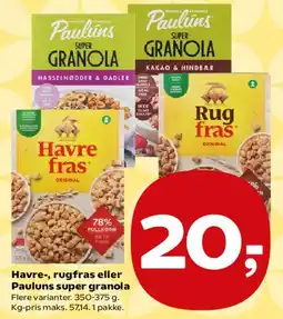 SuperBrugsen Havre-, rugfras eller Paulúns super granola tilbud