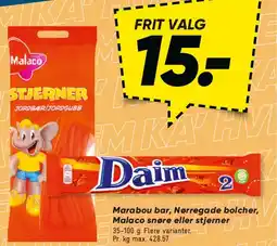 Bilka Marabou bar, Nørregade bolcher, Malaco snøre eller stjerner tilbud