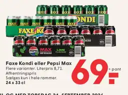 SPAR Faxe Kondi eller Pepsi Max tilbud