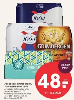SPAR Jacobsen, Grimbergen, Somersby eller 1664 (pakke) tilbud