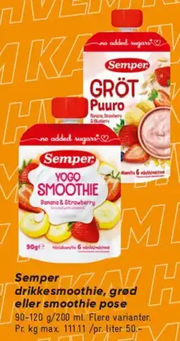 Bilka Semper gröt / Semper Yogo smoothie tilbud
