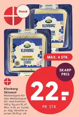 SPAR Klovborg Skiveost tilbud