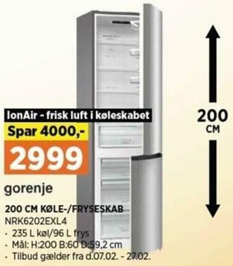 Power 200 Cm Køle-/Fryseskab NRK6202EXL4 tilbud